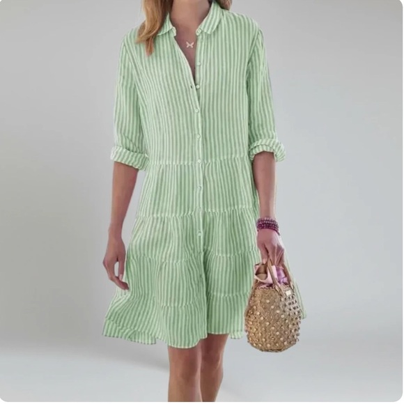 utcoco Dresses & Skirts - Like New - OVERSIZED DRESS – Green & White STRIPED With POCKETS – Size MEDIUM